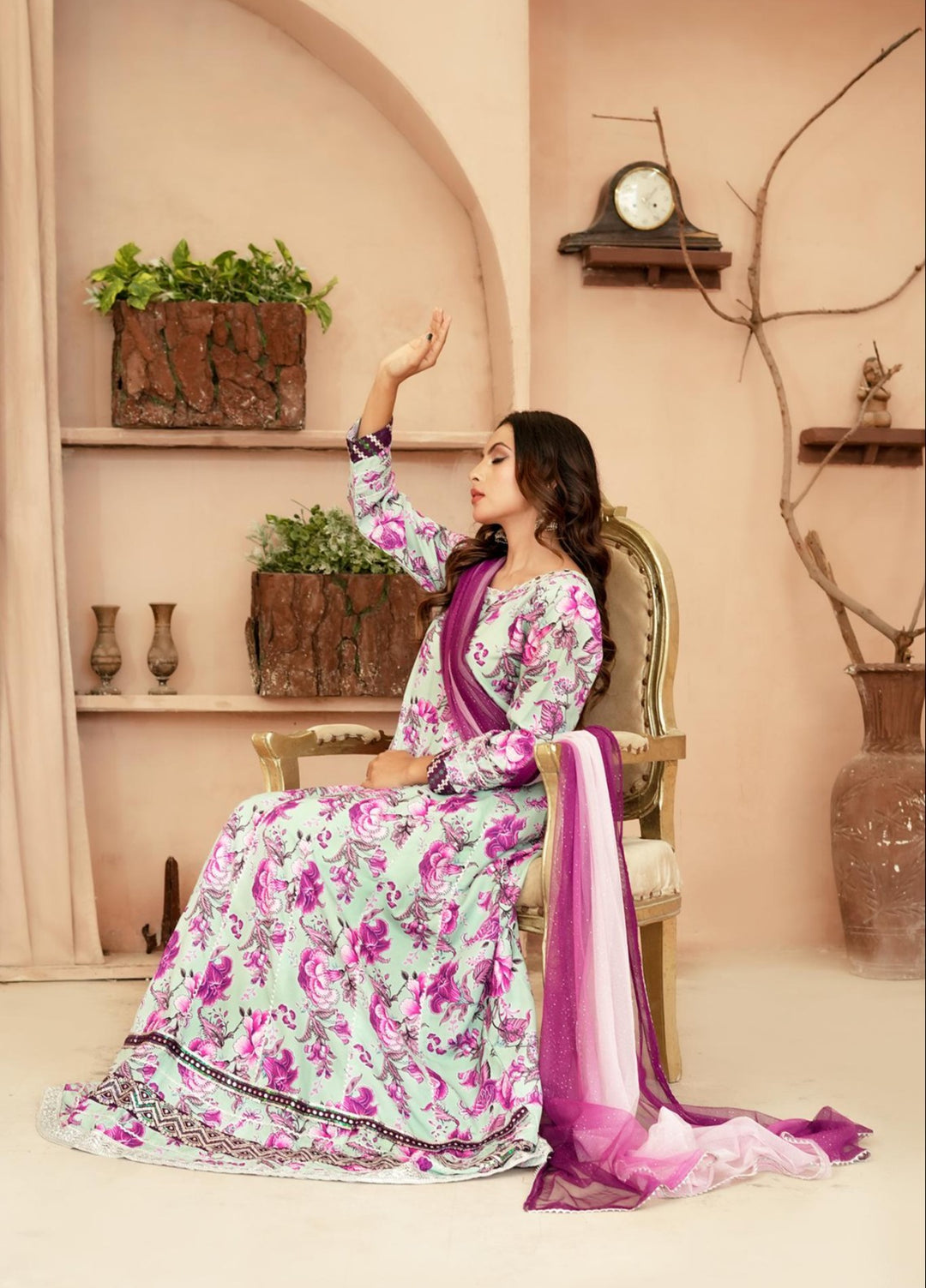 Noor e Mehal by Madiha Gohar Pret Embriodered Preimum 3 Piece Swiss Poly Cotton Kalidar Pishwas Noor e Mah - Festive Collection