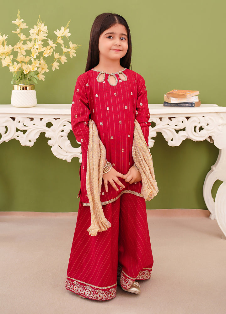 Modest Girl Pret Girls 3 Piece Khaddar Embroidered Pink Suit - Winter Collection