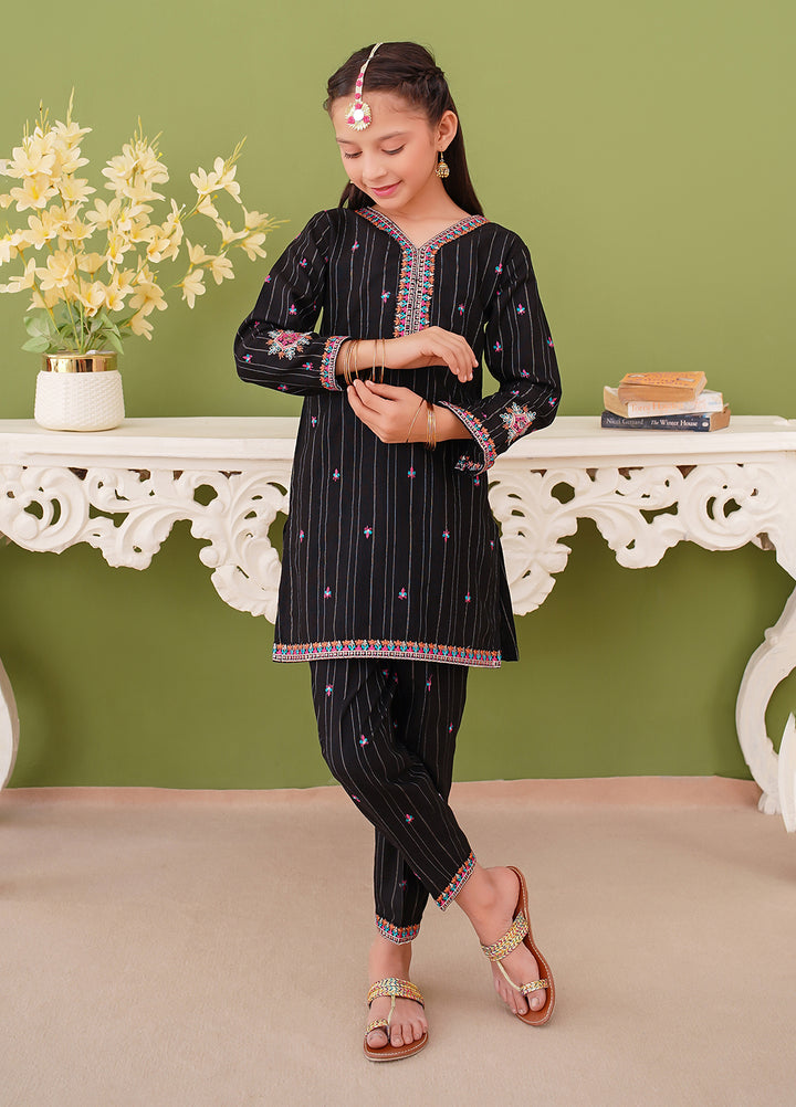 Modest Girl Pret Girls 3 Piece Khaddar Embroidered Black Suit - Winter Collection