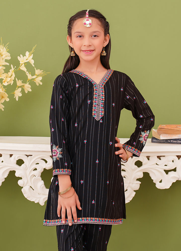 Modest Girl Pret Girls 3 Piece Khaddar Embroidered Black Suit - Winter Collection