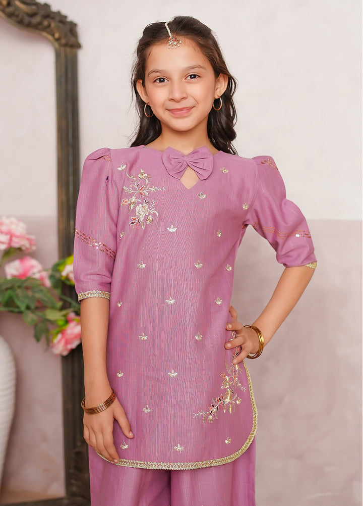 Modest Girl Pret Girls 3 Piece Khaddar Embroidered Lilac Suit - Winter Collection