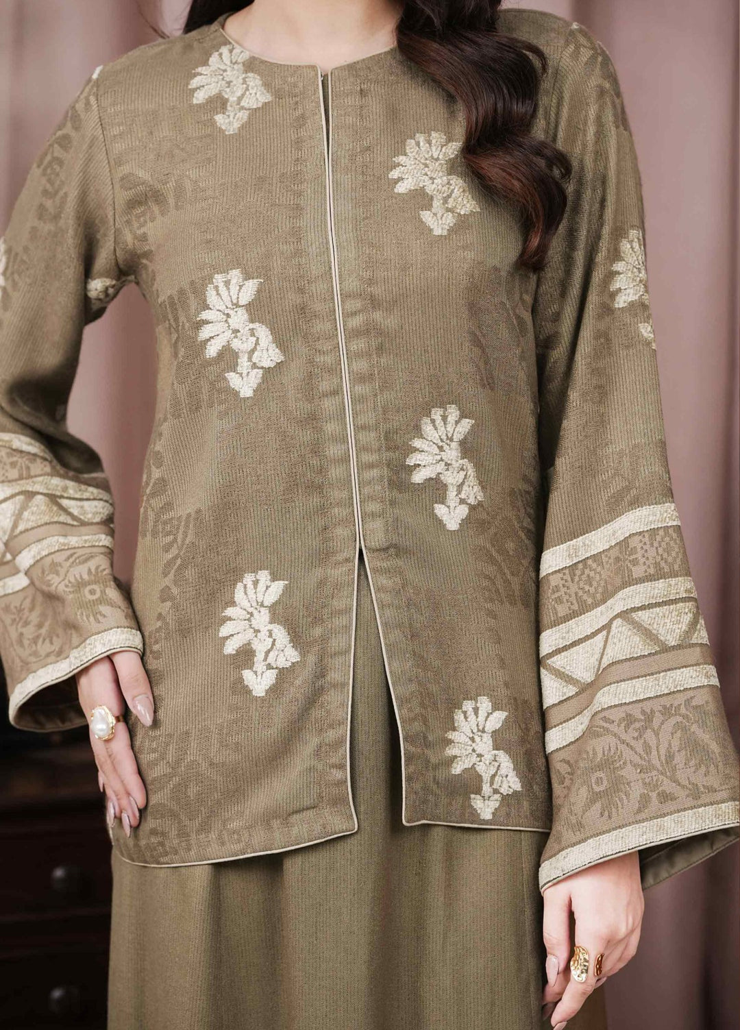 Narmin by Narkins Ophelia Unstitched Velvet Jacquard 3 Piece Embossed Tan-3194 - Winter Collection