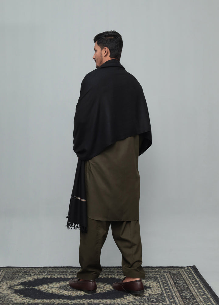 Mazham Mens Wool Shawl Textured 1 Piece Unstitched Black Swati Thread - Winter Collection
