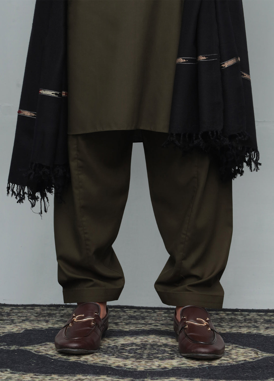 Mazham Mens Wool Shawl Textured 1 Piece Unstitched Black Swati Thread - Winter Collection