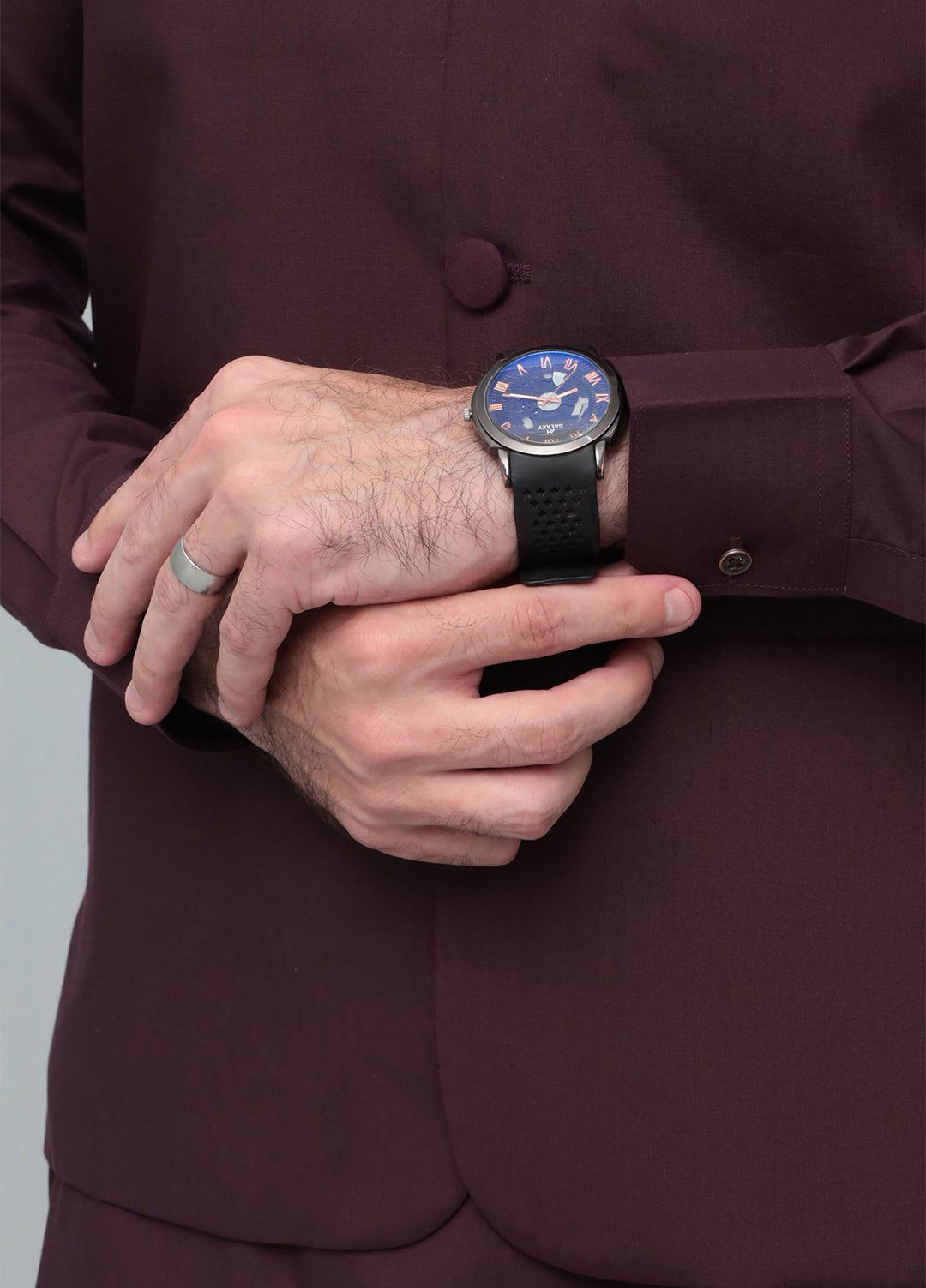 Mazham Mens 3 Piece Dark Marron With Blended Waistcoat Round Cut and Matching Fabric Buttons - Festive Collection