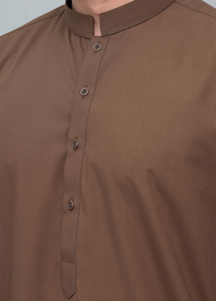 Mazham Mens Pret Blended 2 Piece Solids Coffee Brown Kameez Shalwar - Festive Collection