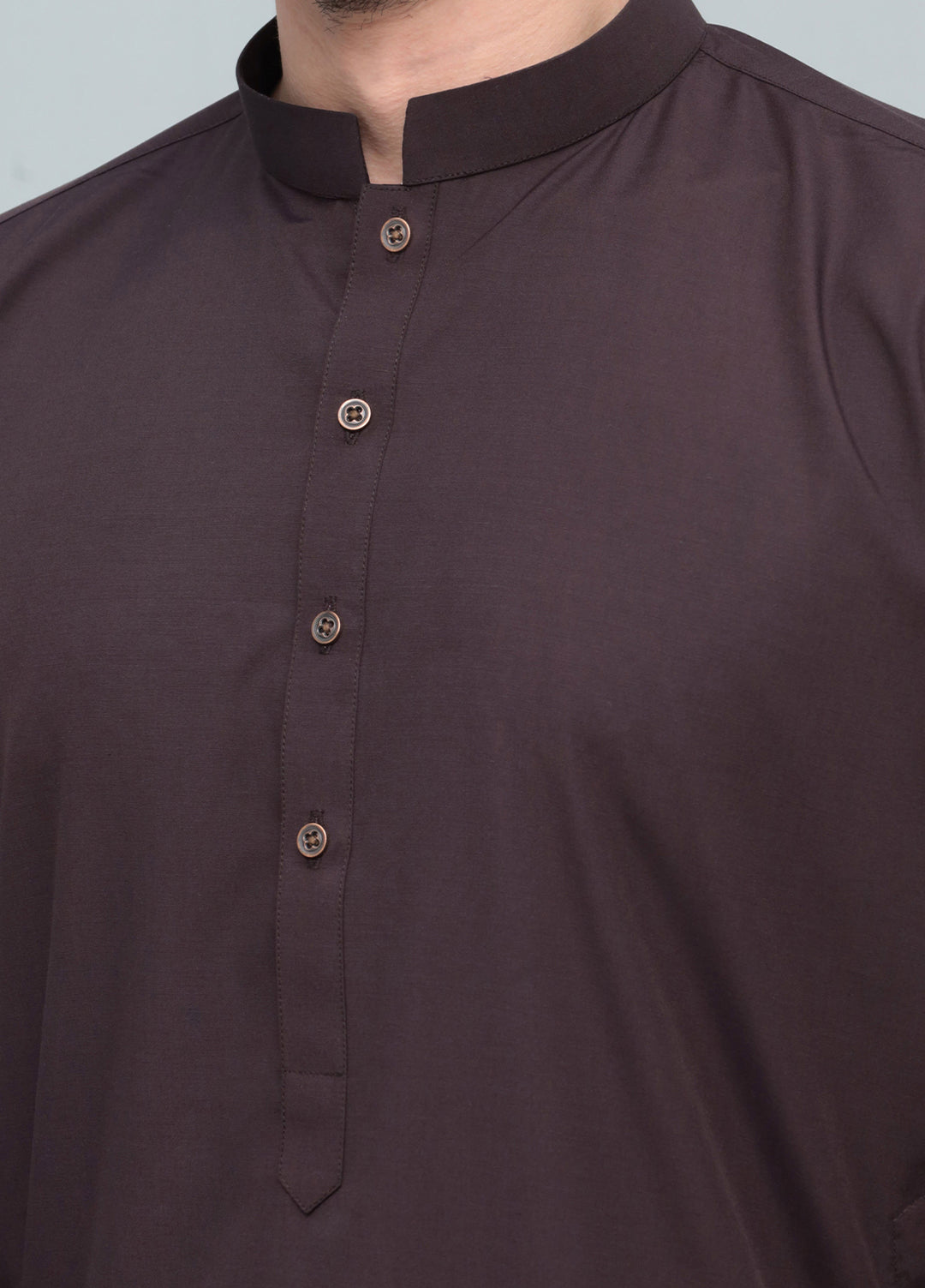 Mazham Mens Pret Blended 2 Piece Solids Chocolate Brown Kameez Shalwar - Festive Collection