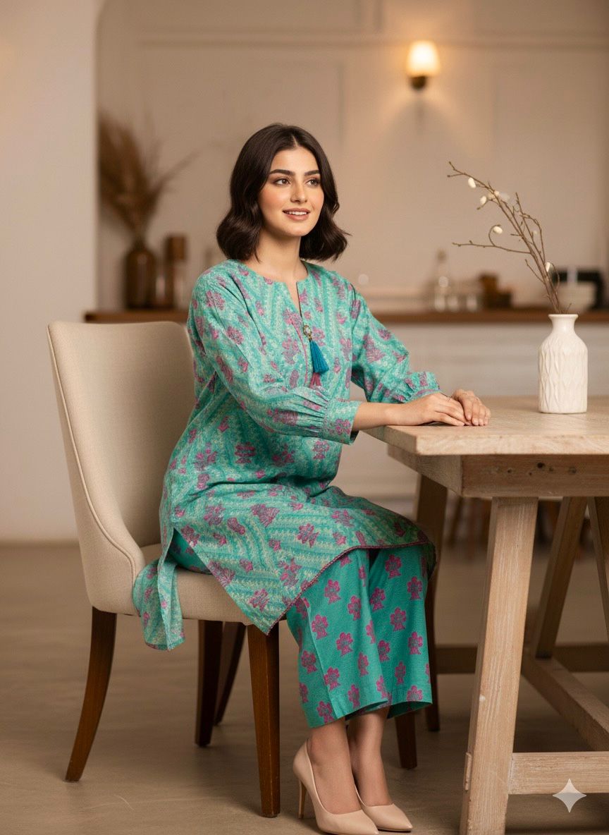 Tosheeza Saith Women Pret Printed Khaddar 2 Piece Blue Suit - Winter Collection