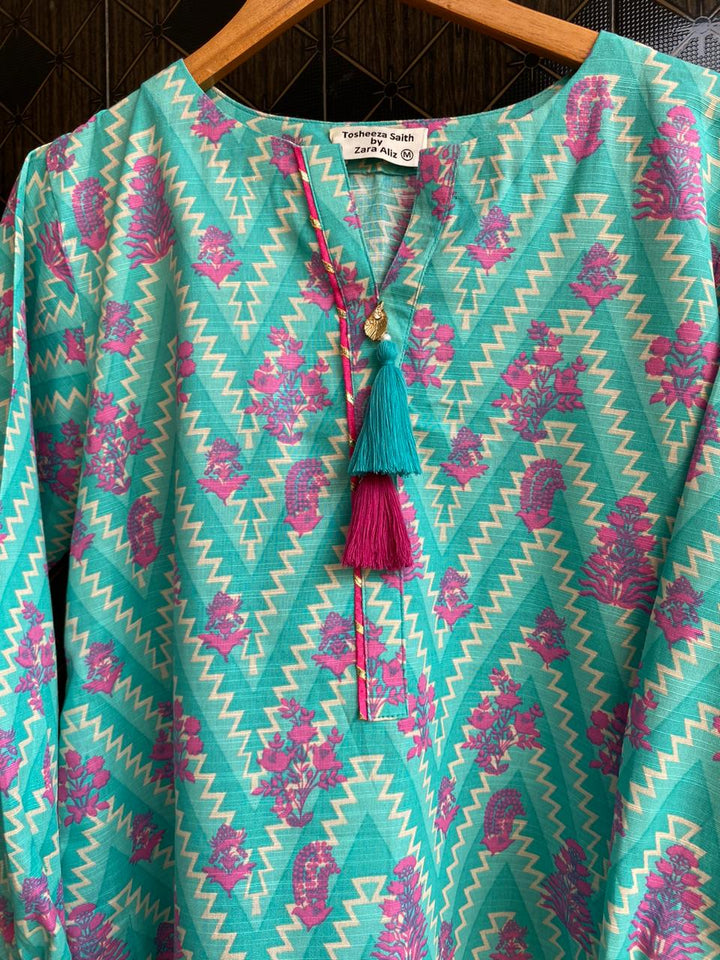 Tosheeza Saith Women Pret Printed Khaddar 2 Piece Blue Suit - Winter Collection