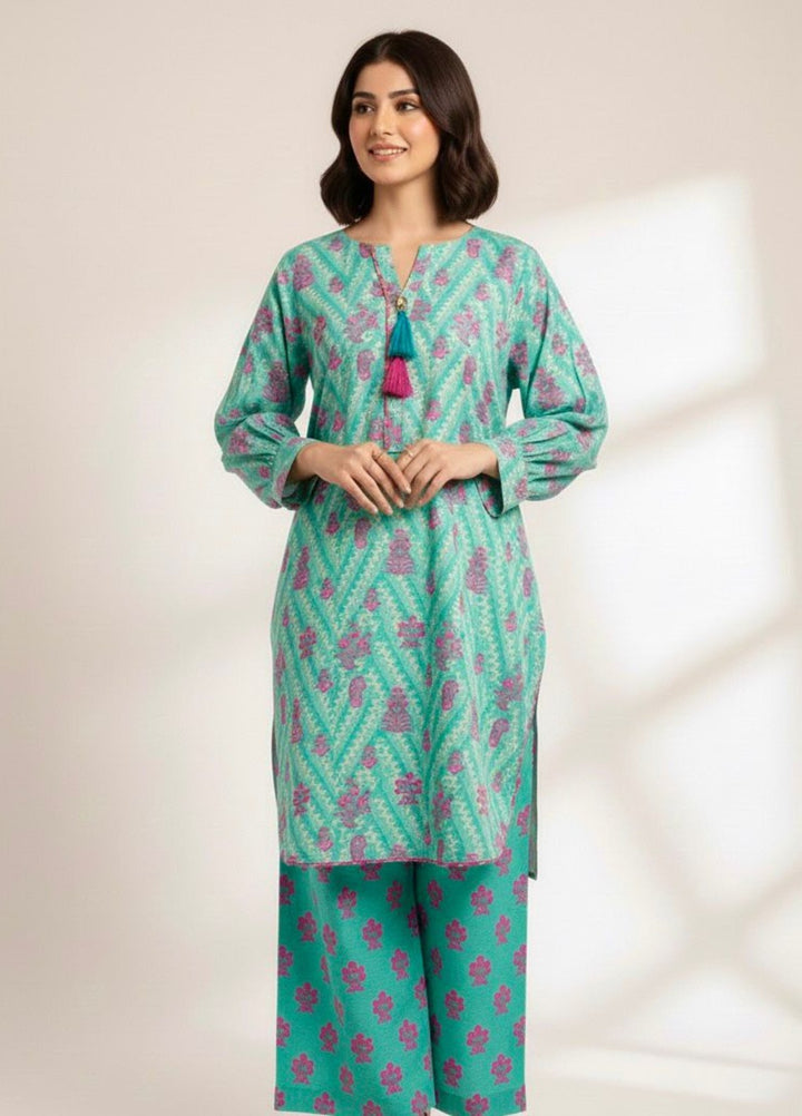 Tosheeza Saith Women Pret Printed Khaddar 2 Piece Blue Suit - Winter Collection