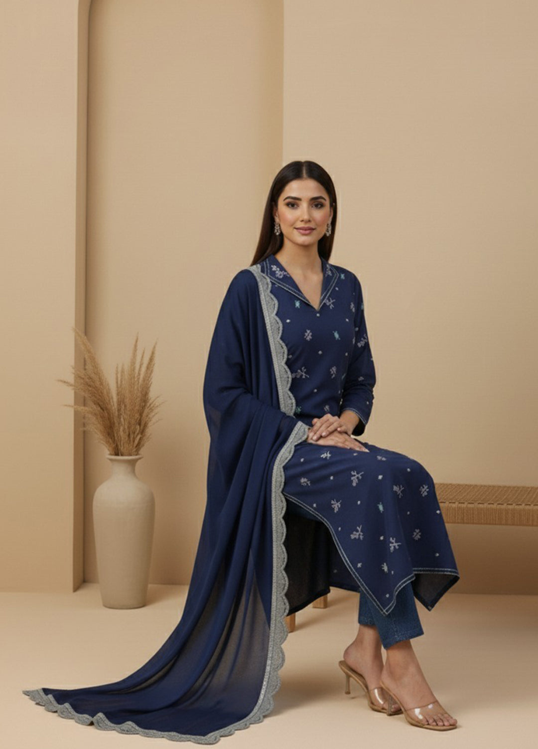 Eira by Mavie Pret Karandi 3 Piece Embroidered Seraya - Winter Collection