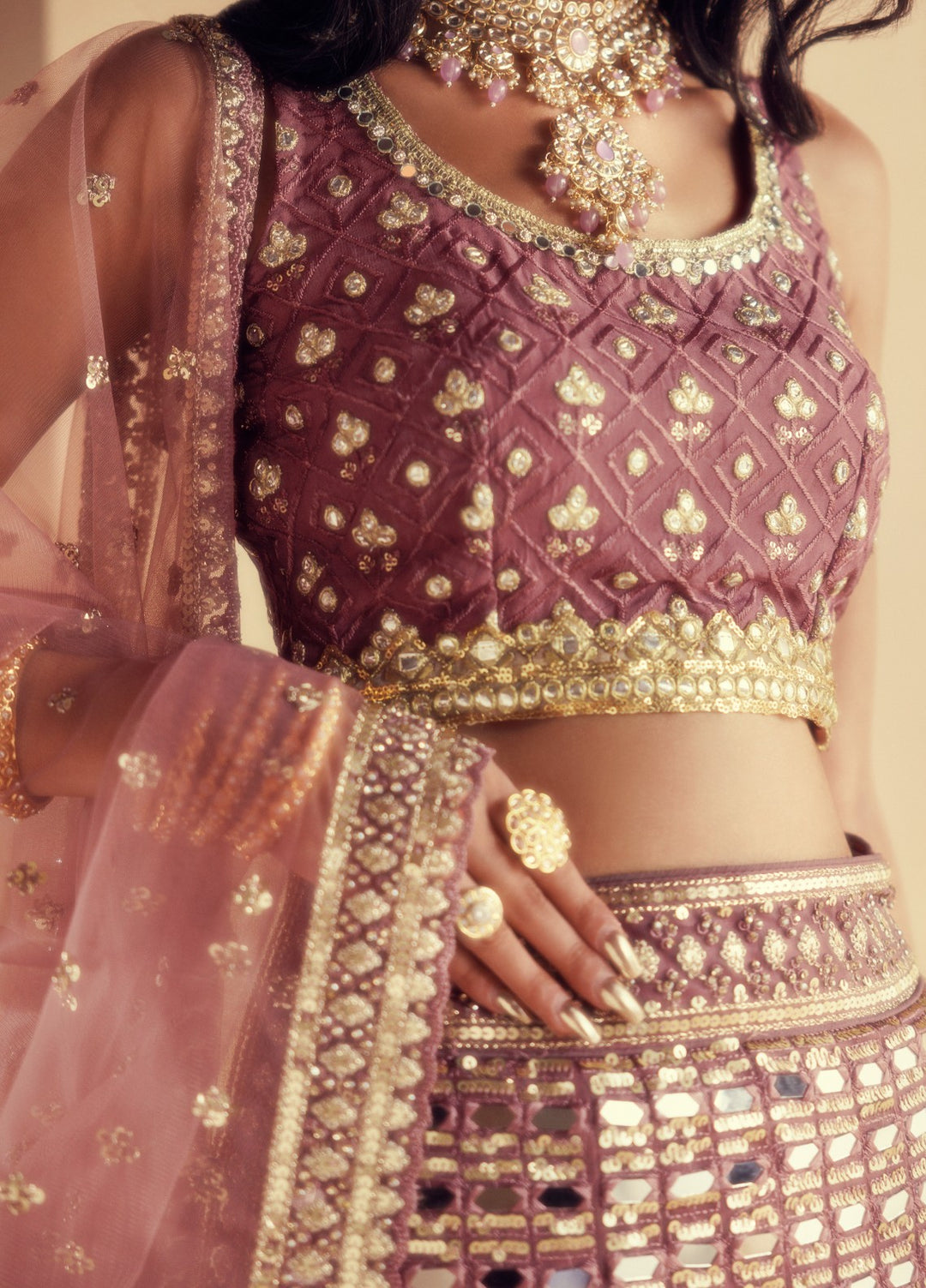 Elaya by House of Nyyra Unstitched 3 Piece Hand work Mauve Saree - Wedding Collection