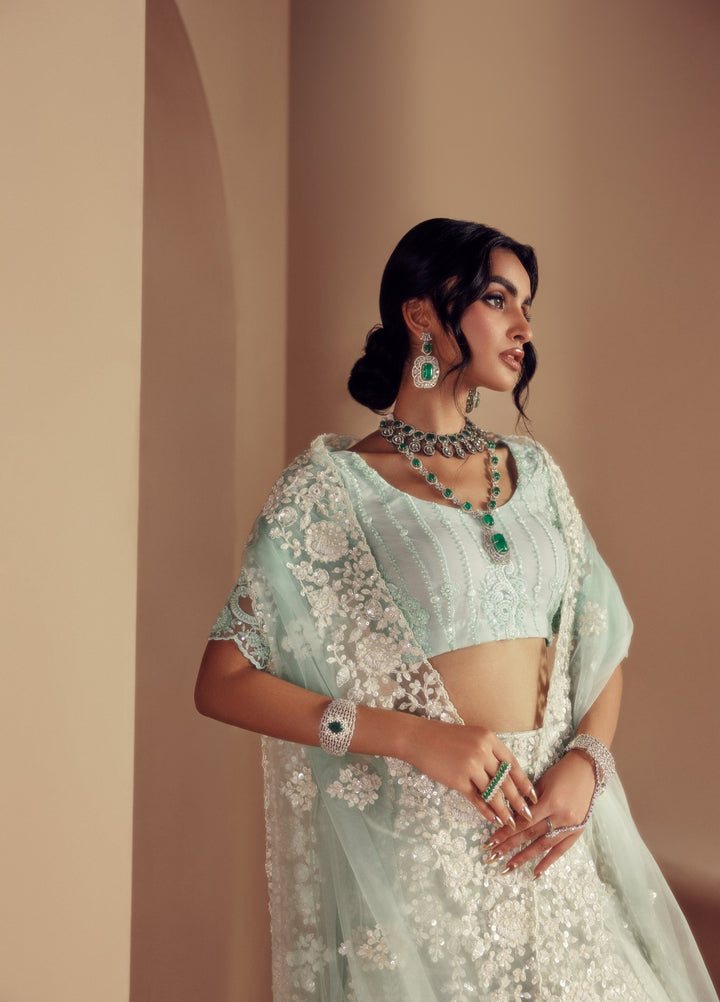 Elaya by House of Nyyra Unstitched 3 Piece Hand work Mint green and white - Wedding Collection