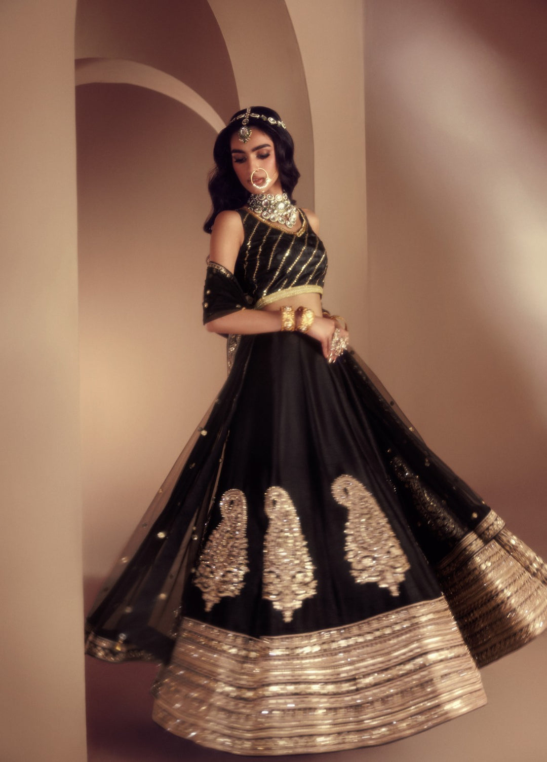 Elaya by House of Nyyra Unstitched 3 Piece Hand work Black and gold - Wedding Collection