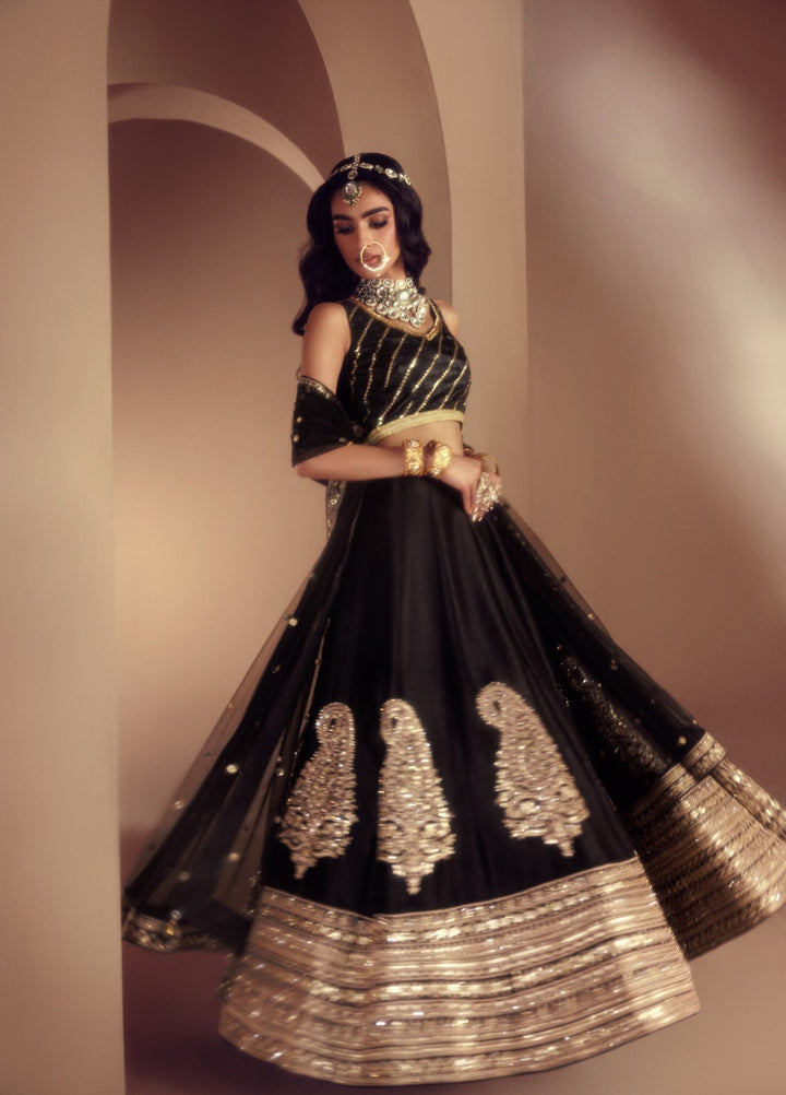 Elaya by House of Nyyra Unstitched 3 Piece Hand work Black and gold - Wedding Collection