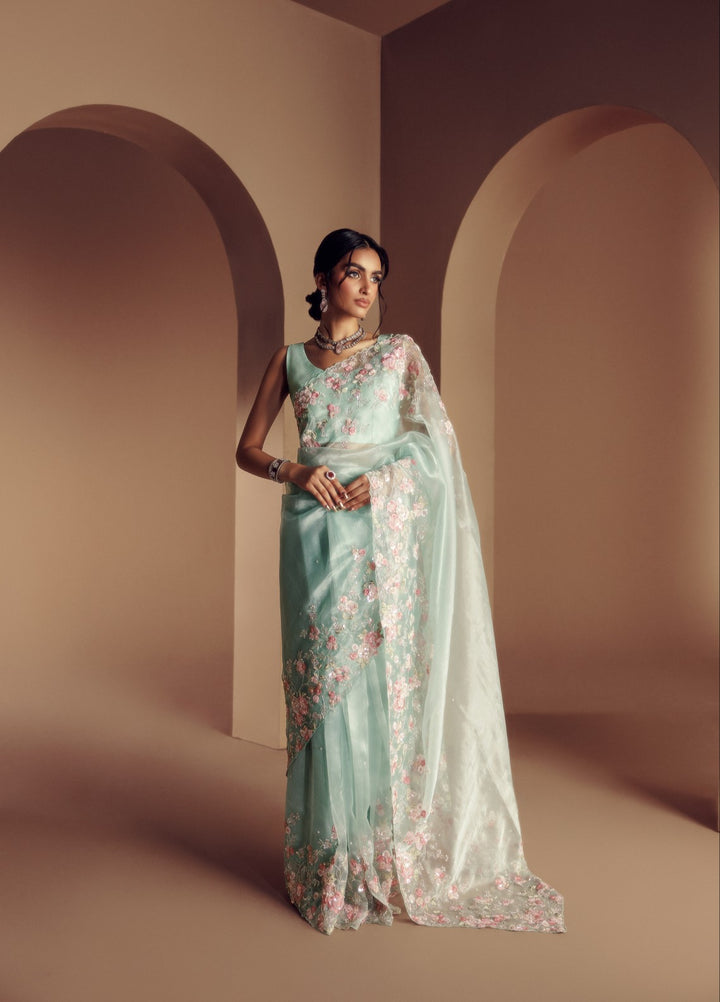 Elaya by House of Nyyra Unstitched 2 Piece Hand work Sky Blue Saree - Festive Collection