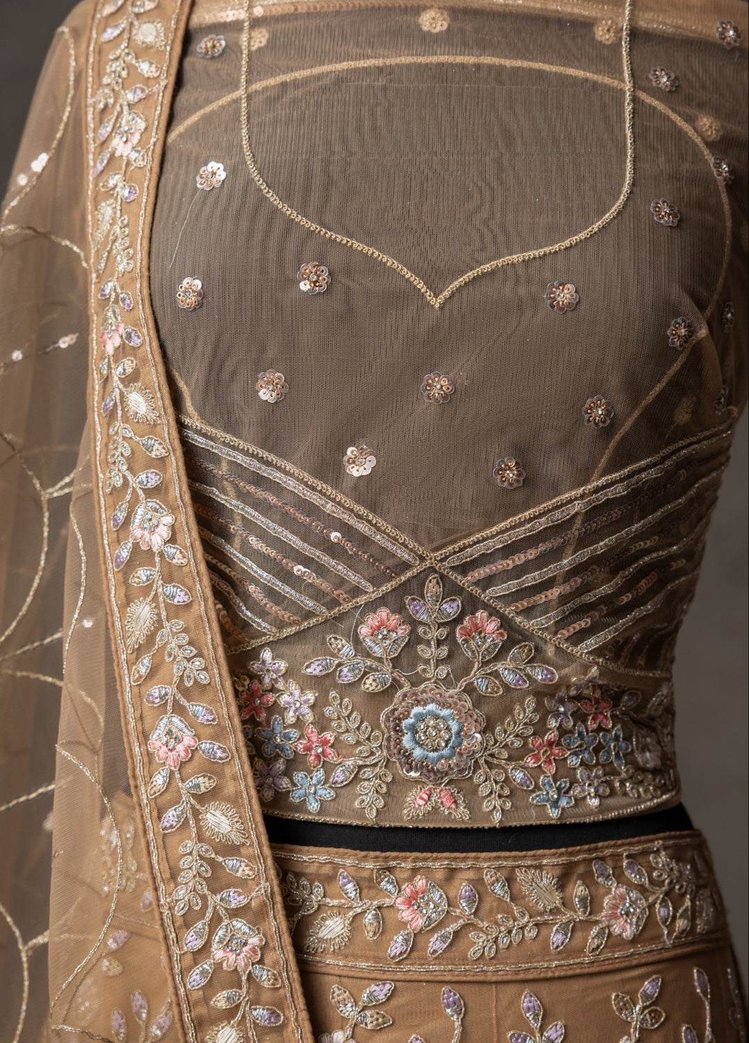 Elaya by House of Nyyra Unstitched 3 Piece Hand work Light brown net - Wedding Collection