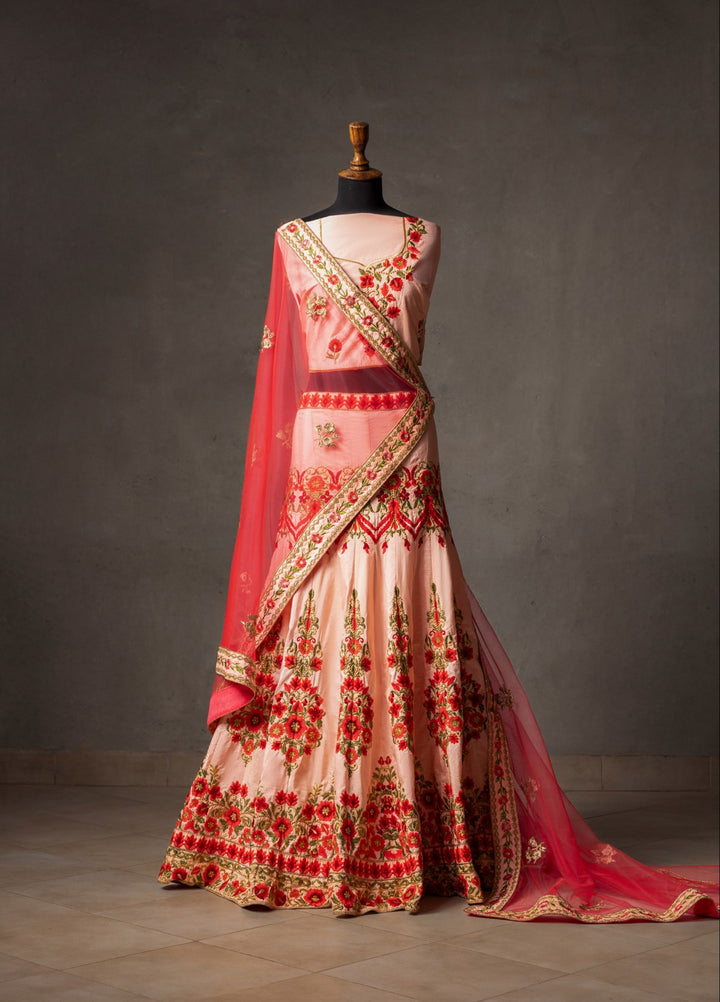 Elaya by House of Nyyra Unstitched 3 Piece Embroidered Peach And Red - Festive Collection