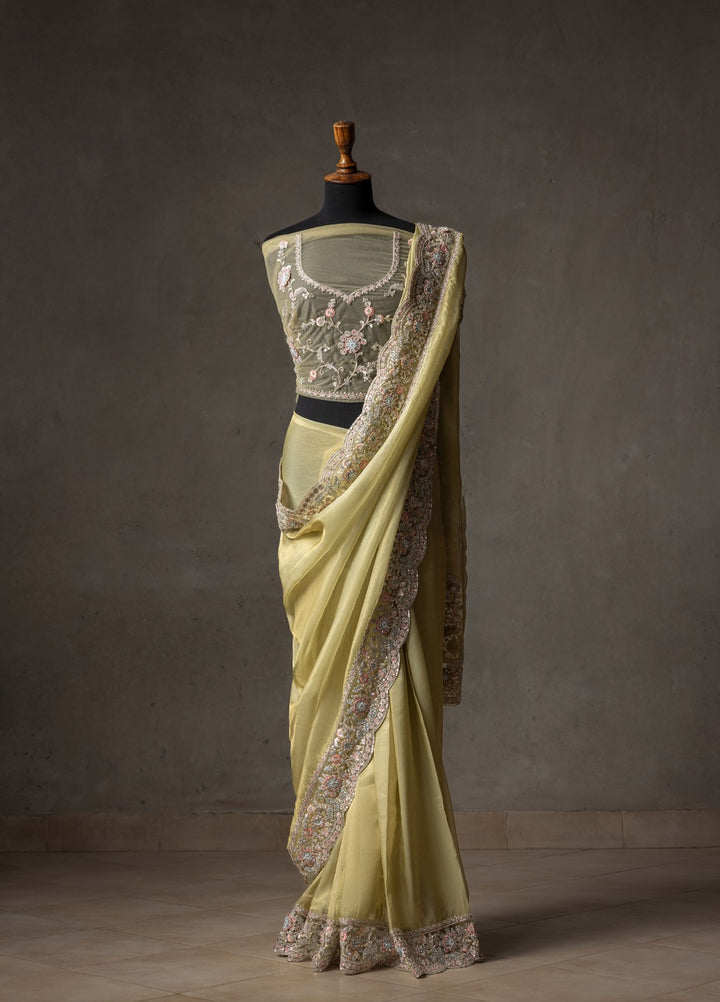 Elaya by House of Nyyra Unstitched 2 Piece Hand work Yellow Saree - Formals Collection