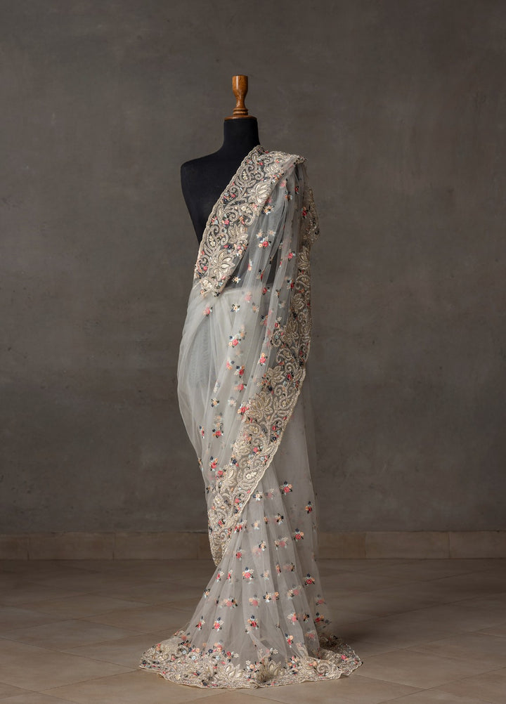 Elaya by House of Nyyra Unstitched 2 Piece Hand work Ash Saree - Formals Collection