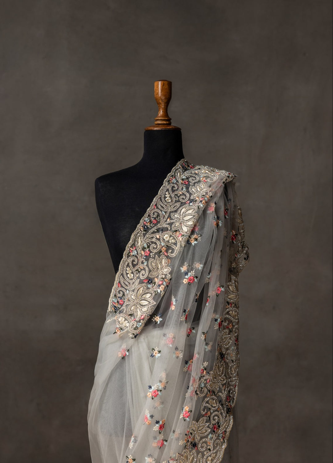 Elaya by House of Nyyra Unstitched 2 Piece Hand work Ash Saree - Formals Collection