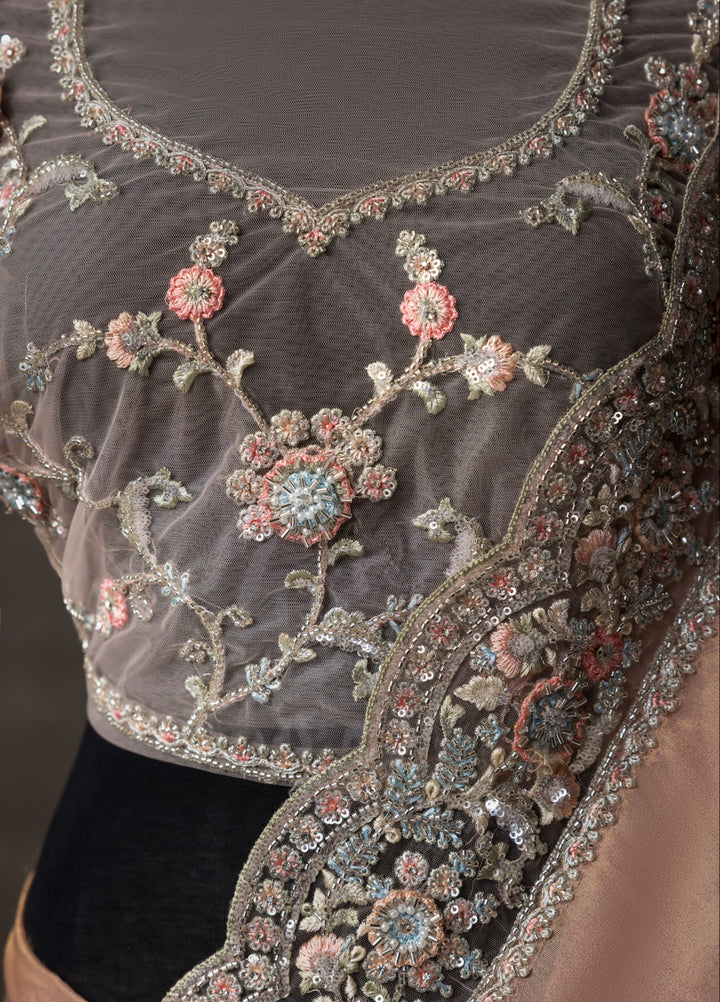 Elaya by House of Nyyra Unstitched 2 Piece Hand work Pink Saree - Formals Collection