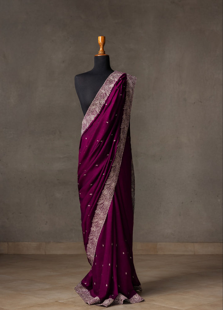 Elaya by House of Nyyra Unstitched 2 Piece Embroidered Purple Saree - Formals Collection