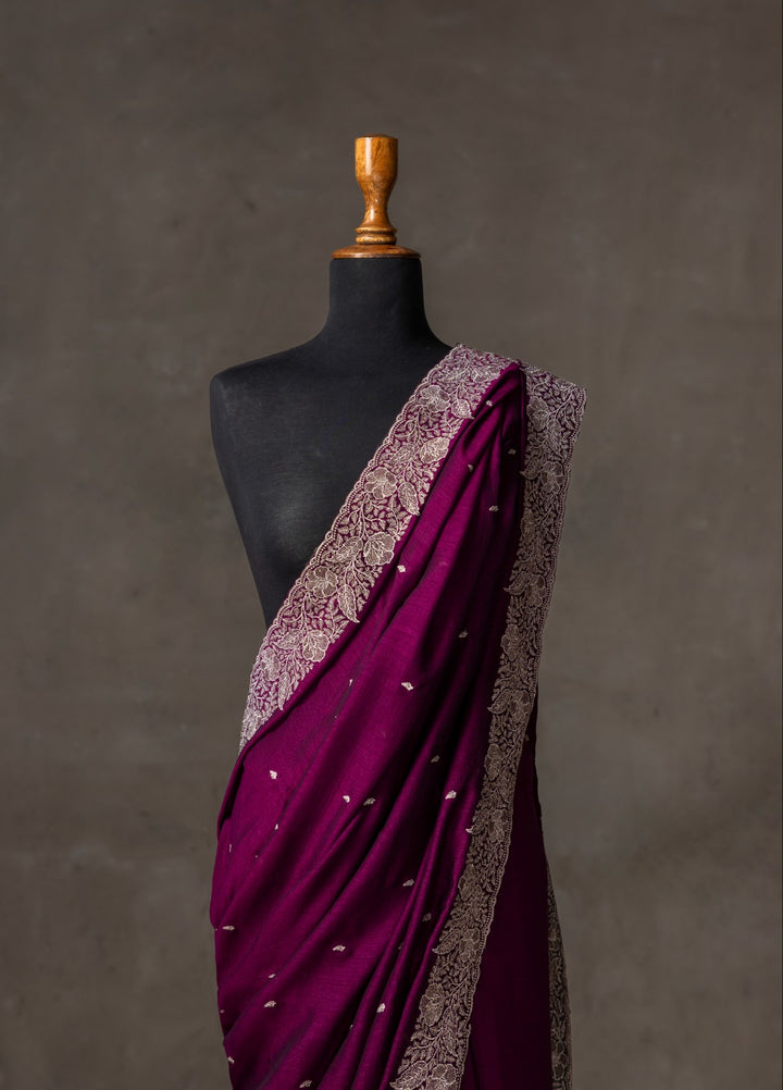 Elaya by House of Nyyra Unstitched 2 Piece Embroidered Purple Saree - Formals Collection