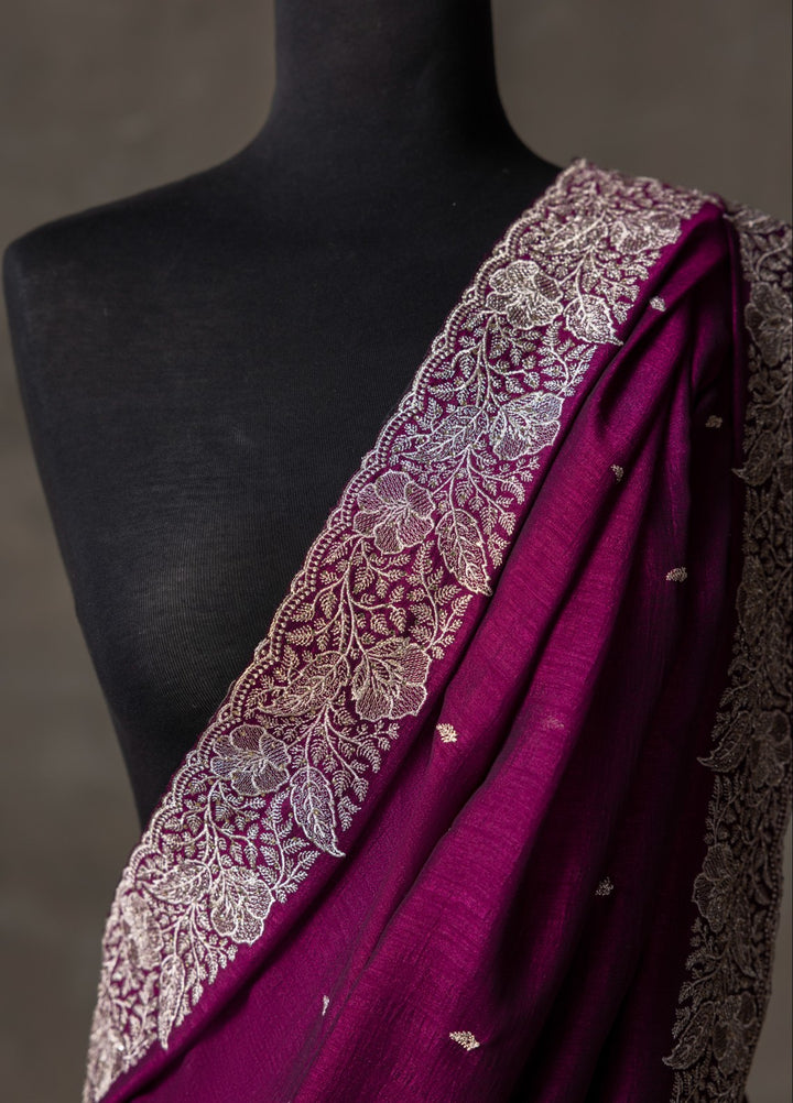 Elaya by House of Nyyra Unstitched 2 Piece Embroidered Purple Saree - Formals Collection