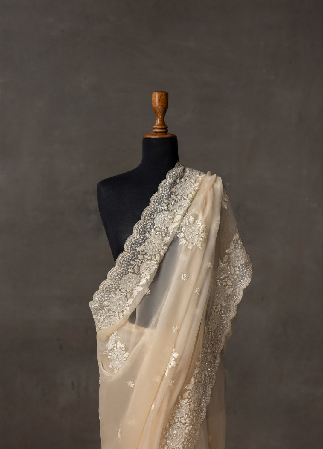 Elaya by House of Nyyra Unstitched 2 Piece Embroidered Off white Saree - Formals Collection