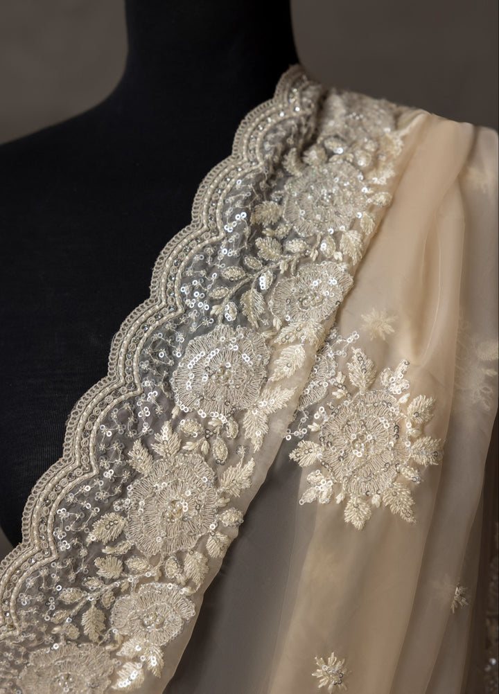 Elaya by House of Nyyra Unstitched 2 Piece Embroidered Off white Saree - Formals Collection