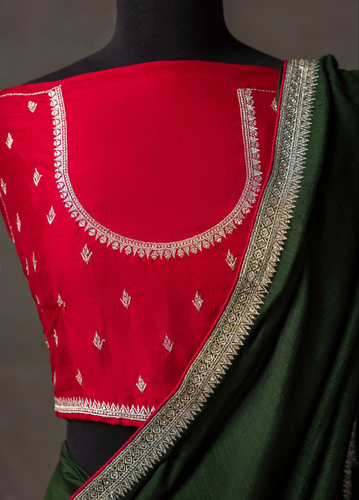 Elaya by House of Nyyra Unstitched 2 Piece Embroidered Bottle Green Saree - Formals Collection