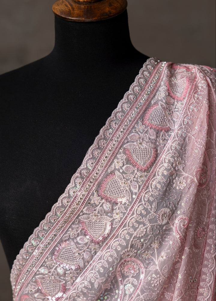 Elaya by House of Nyyra Unstitched 2 Piece Chikankari Powder Saree - Formals Collection