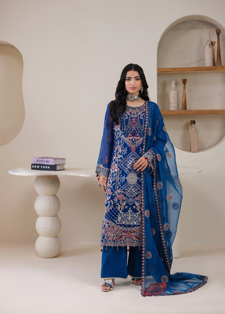 Era by Waresha Women Embroidered Chiffon 3 Piece Suit Twilight Royale WFE-01 - Formals Collection