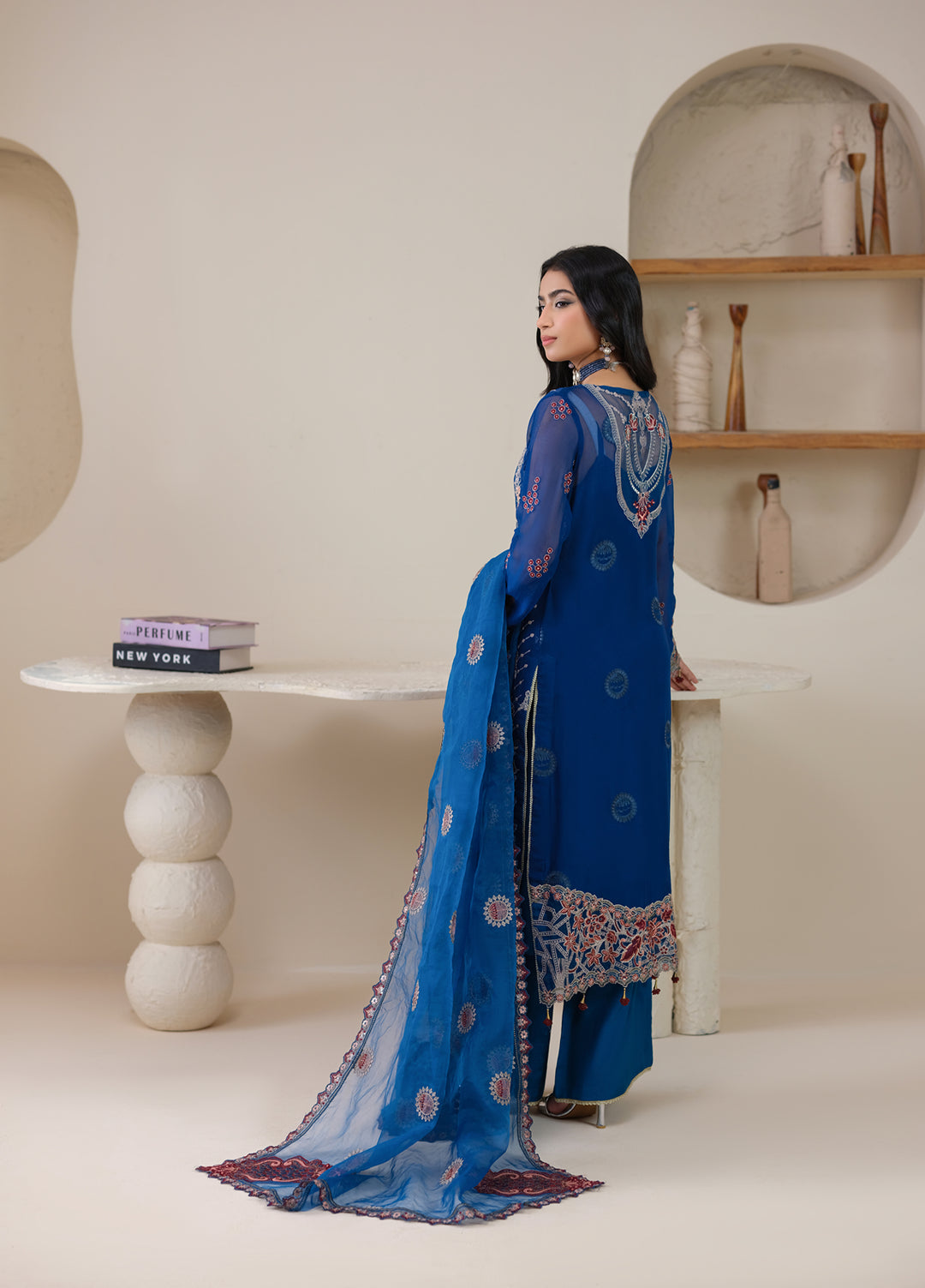 Era by Waresha Women Embroidered Chiffon 3 Piece Suit Twilight Royale WFE-01 - Formals Collection