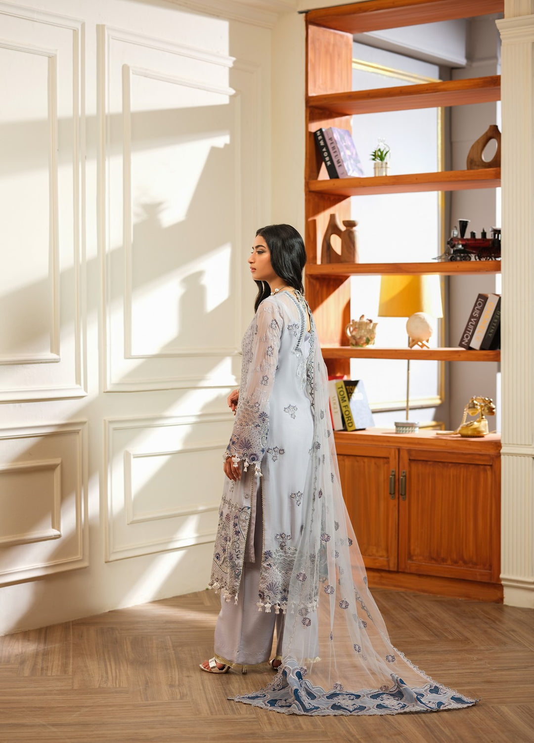 Era by Waresha Women Embroidered Chiffon 3 Piece Suit Smoky Grace WFE-03 - Formals Collection