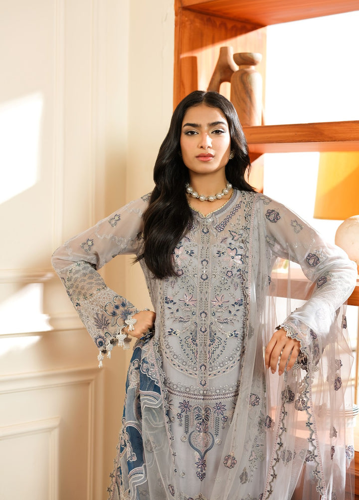 Era by Waresha Women Embroidered Chiffon 3 Piece Suit Smoky Grace WFE-03 - Formals Collection