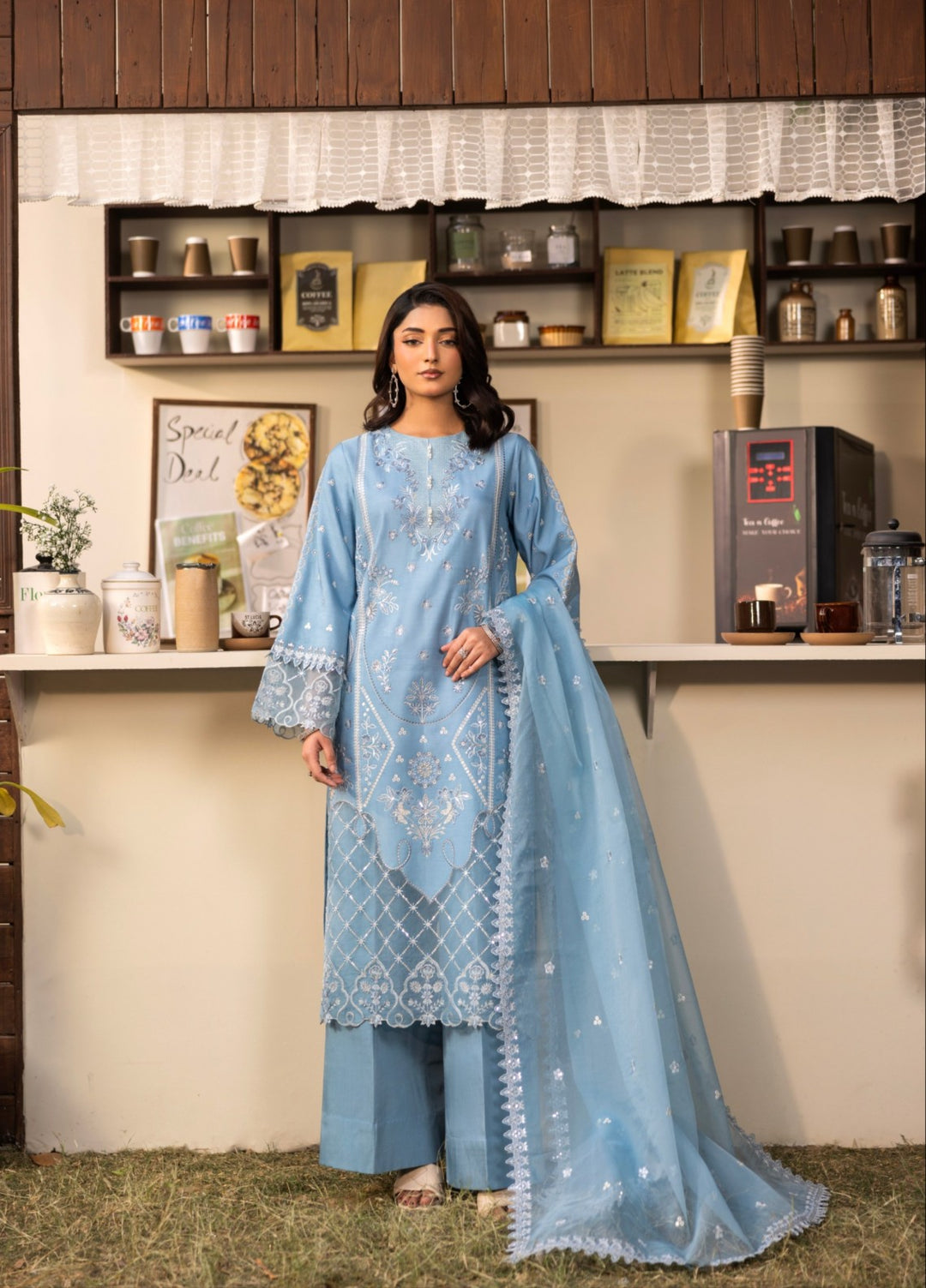 Blue Moon by Ruby Suleiman Pret 3 Piece Embroidered Viscose with Organza Frosted Dawn - Casual Collection