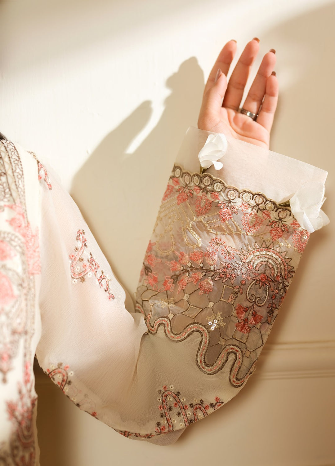 Era by Waresha Women Embroidered Chiffon 3 Piece Suit Pearl Mirage WFE-04 - Formals Collection