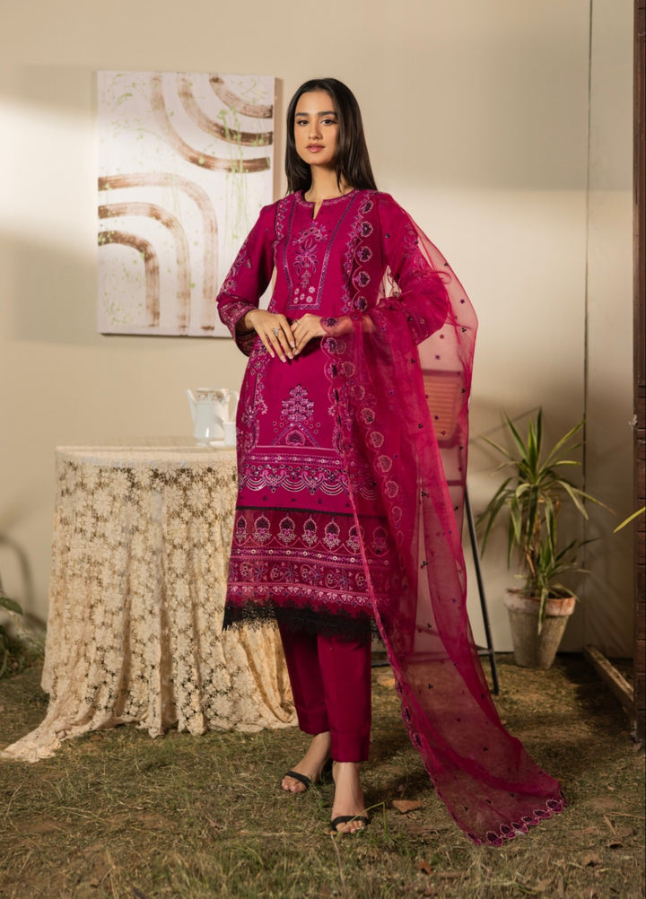 Blue Moon by Ruby Suleiman Pret 3 Piece Embroidered Viscose with Organza Crimson Echo - Casual Collection