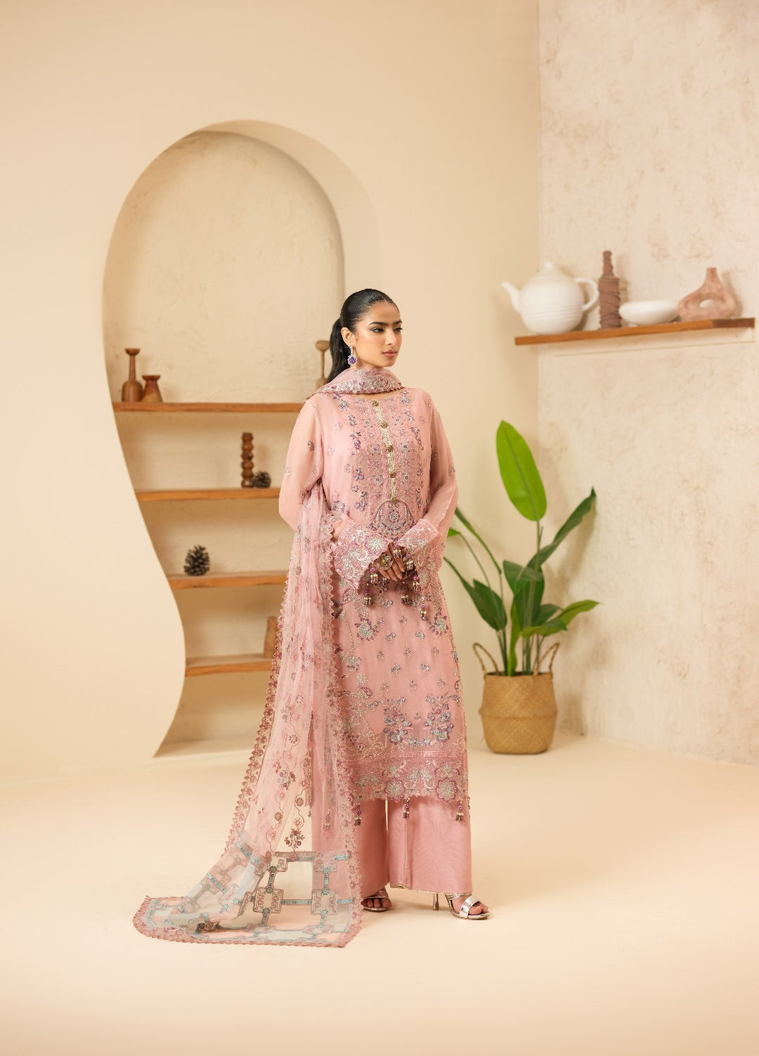 Era by Waresha Women Embroidered Chiffon 3 Piece Suit Petal Haze WFE-06 - Formals Collection
