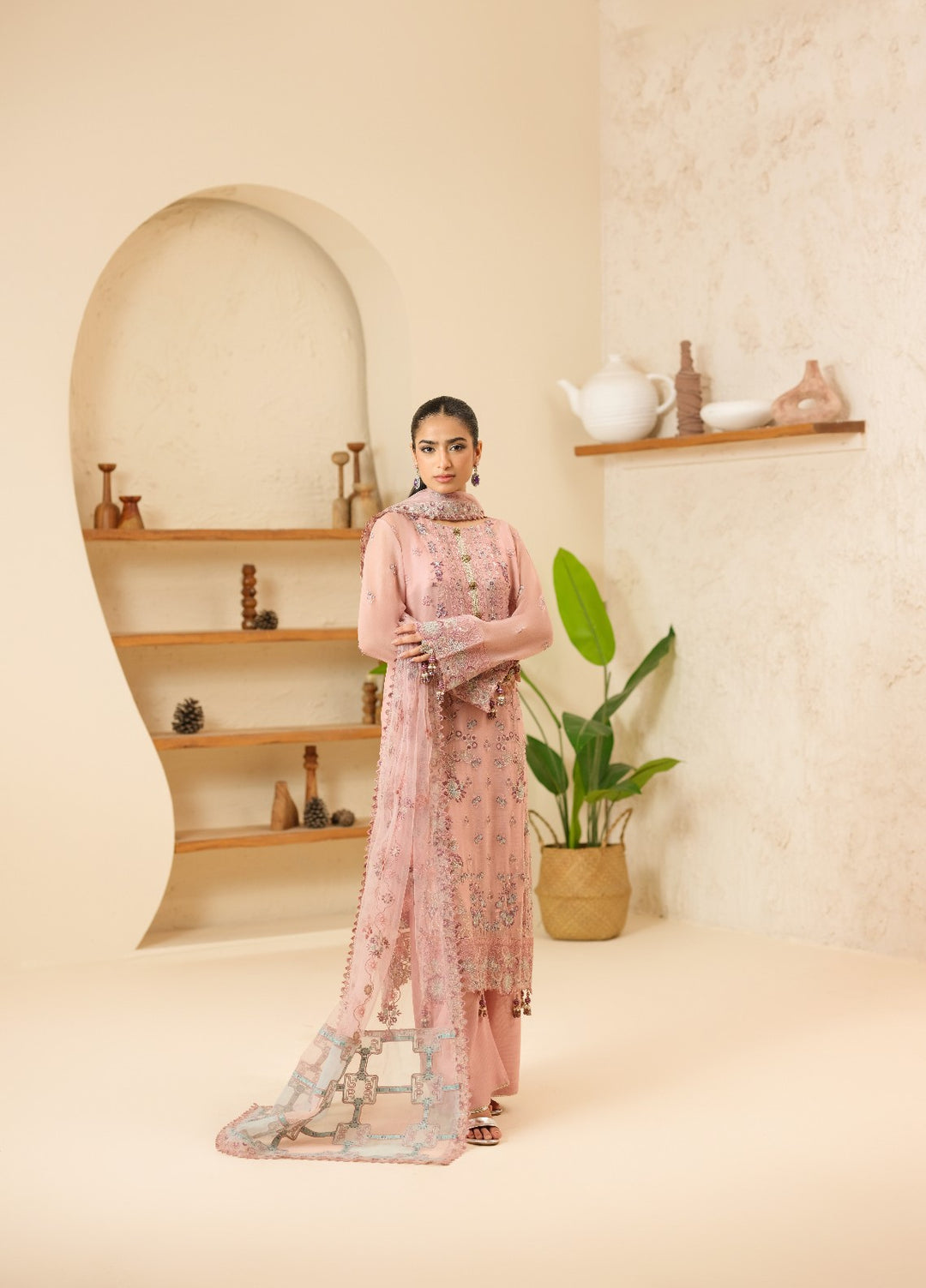 Era by Waresha Women Embroidered Chiffon 3 Piece Suit Petal Haze WFE-06 - Formals Collection