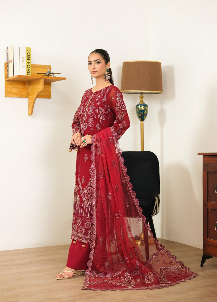 Era by Waresha Women Embroidered Chiffon 3 Piece Suit Scarlet Grace WFE-07 - Formals Collection