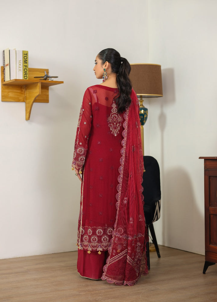 Era by Waresha Women Embroidered Chiffon 3 Piece Suit Scarlet Grace WFE-07 - Formals Collection
