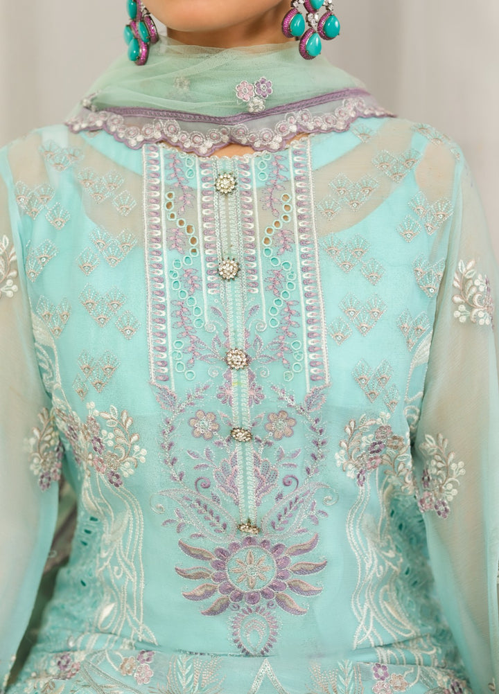 Era by Waresha Women Embroidered Chiffon 3 Piece Suit Frosted Azure WFE-08 - Formals Collection