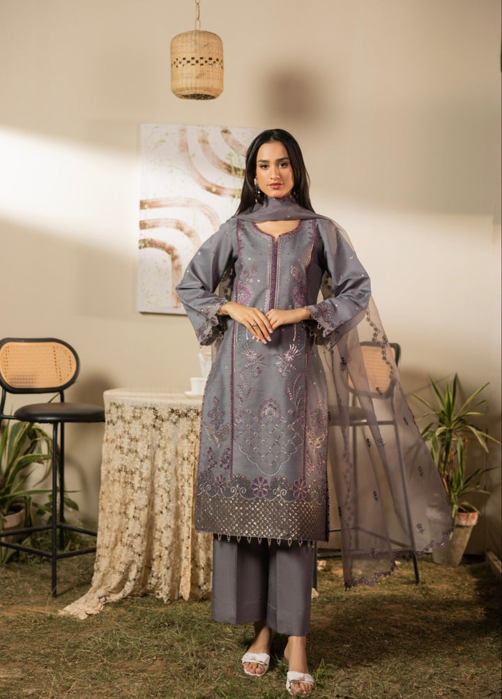 Blue Moon by Ruby Suleiman Pret 3 Piece Embroidered Viscose with Organza Midnight Ember - Casual Collection