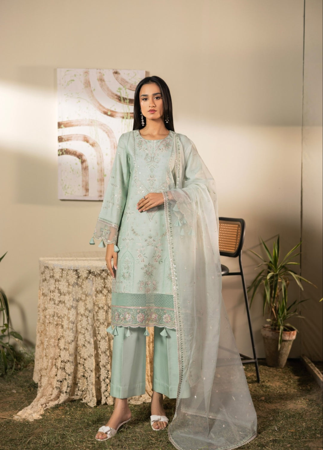 Blue Moon by Ruby Suleiman Pret 3 Piece Embroidered Viscose with Organza Winter Mist - Casual Collection