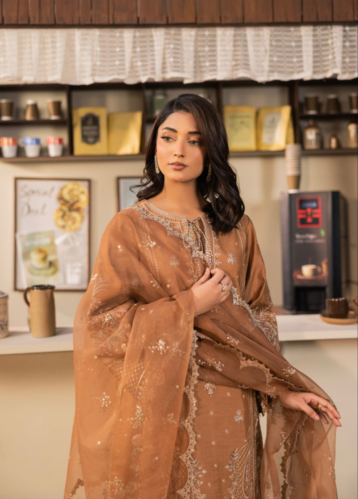Blue Moon by Ruby Suleiman Pret 3 Piece Embroidered Viscose with Organza Mocha Solstice - Casual Collection