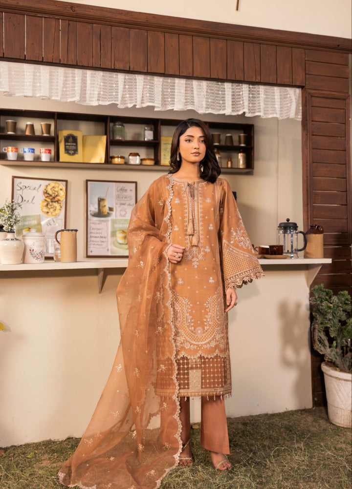 Blue Moon by Ruby Suleiman Pret 3 Piece Embroidered Viscose with Organza Mocha Solstice - Casual Collection