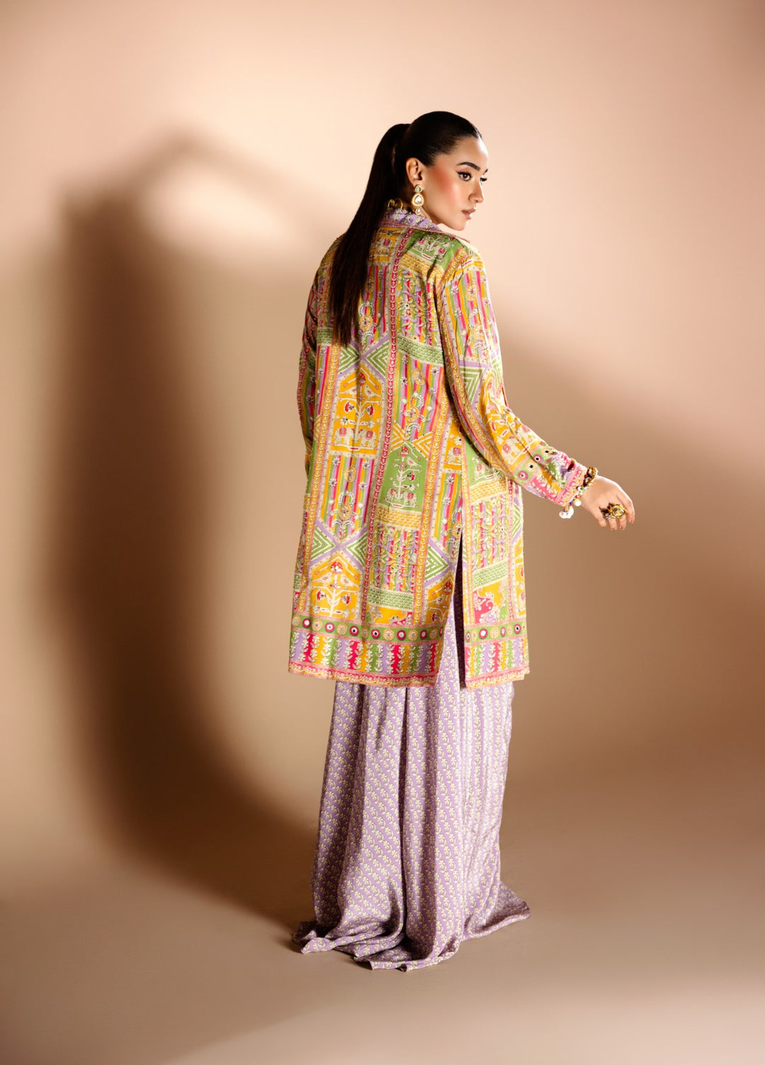 Gia by House Of Nyyra Women Pret Printed 3 Piece Lilac Jacket With Skirt Set - Festive Collection